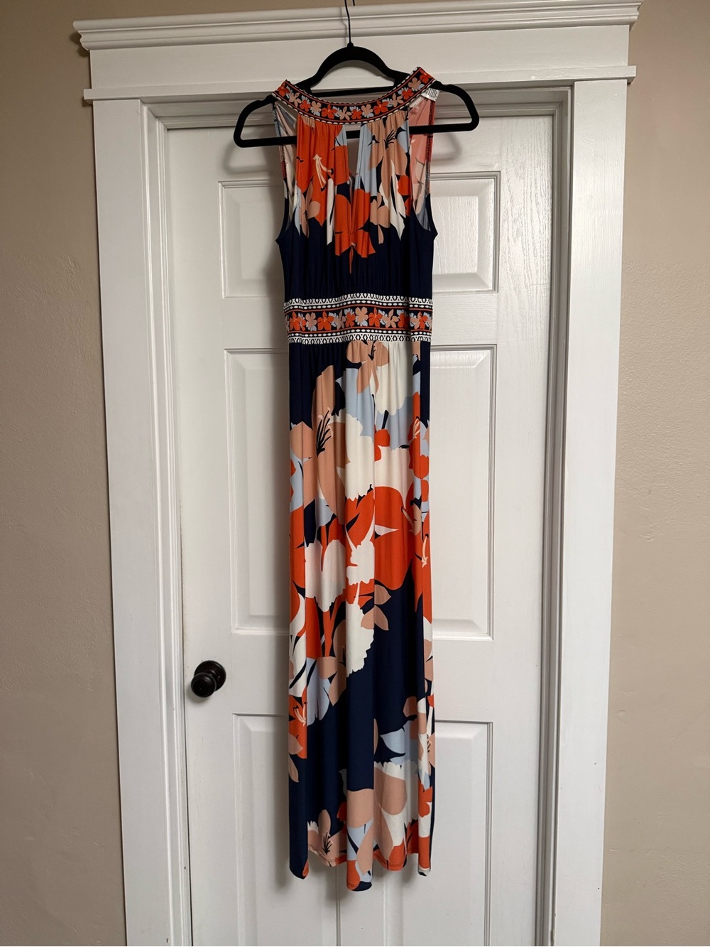 Floral Sleeveless Maxi Dress in Navy and Orange